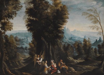 Landschaft mit der Rast auf der Flucht nach Ägypten von Giovanni Andrea Donducci